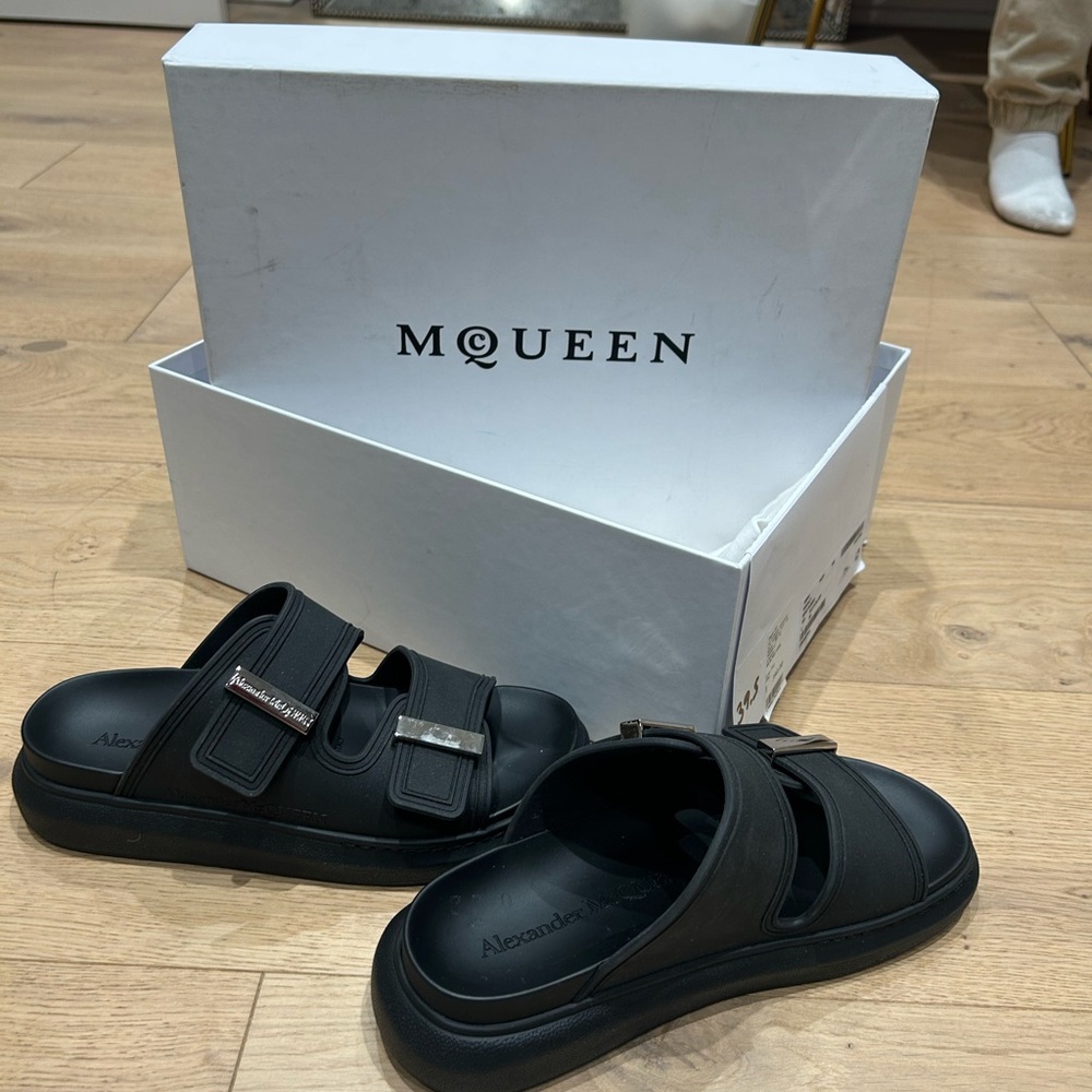 Alexander McQueen Black Dual-Strap Slide Sandals with Metal Accents